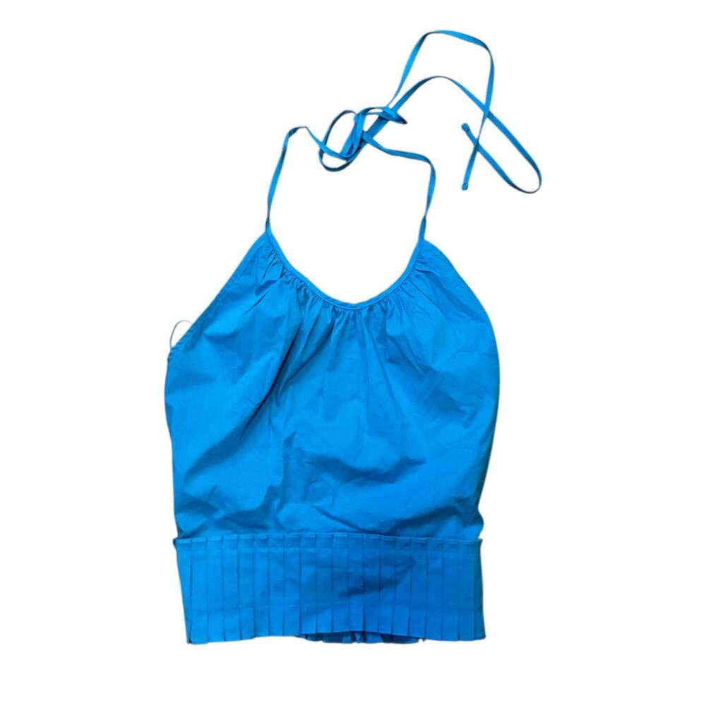 Ramy Brook Charlie Halter Top Size S NWT Tropical Blue Pleated Hem